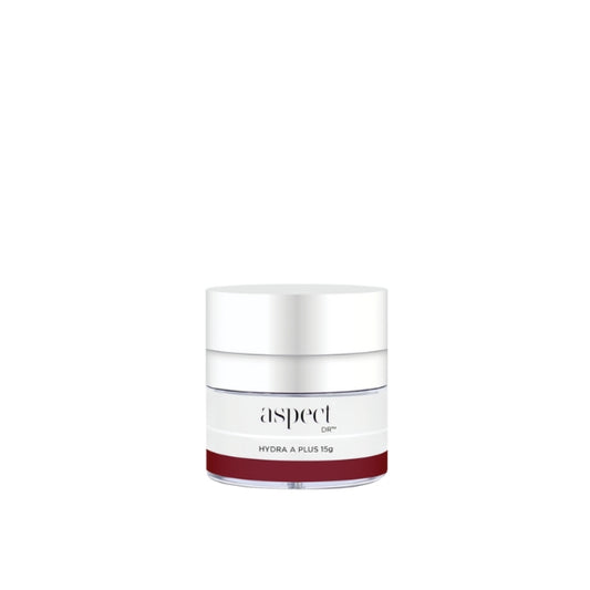 Aspect DR Hydra A Plus 15g lotion-serum combining multiple vitamin A forms, hydrators and peptides in elegant packaging for revitalised skin.