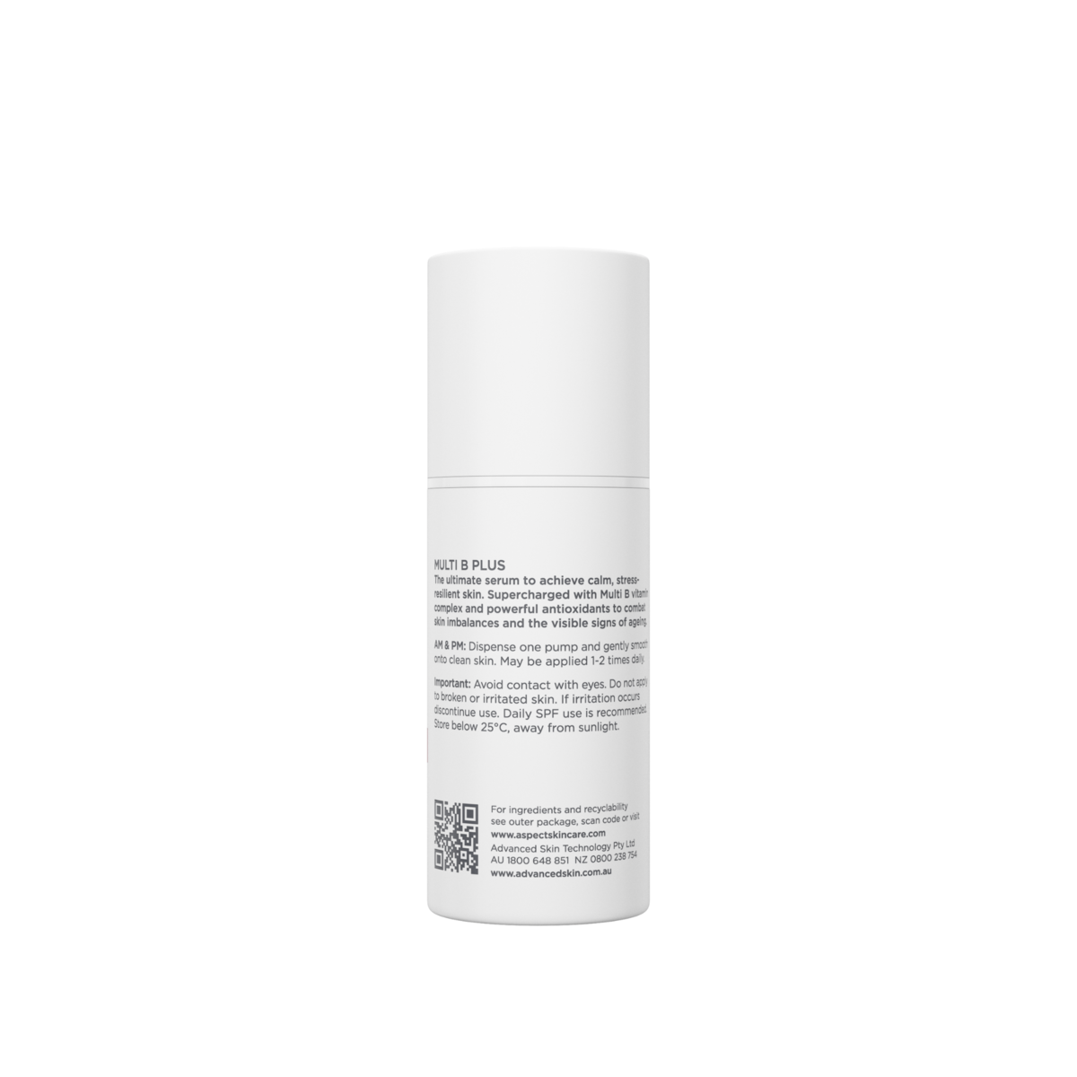 Back label of Aspect DR Multi B Plus Adaptogen Support 30ml showing usage directions, and product details.