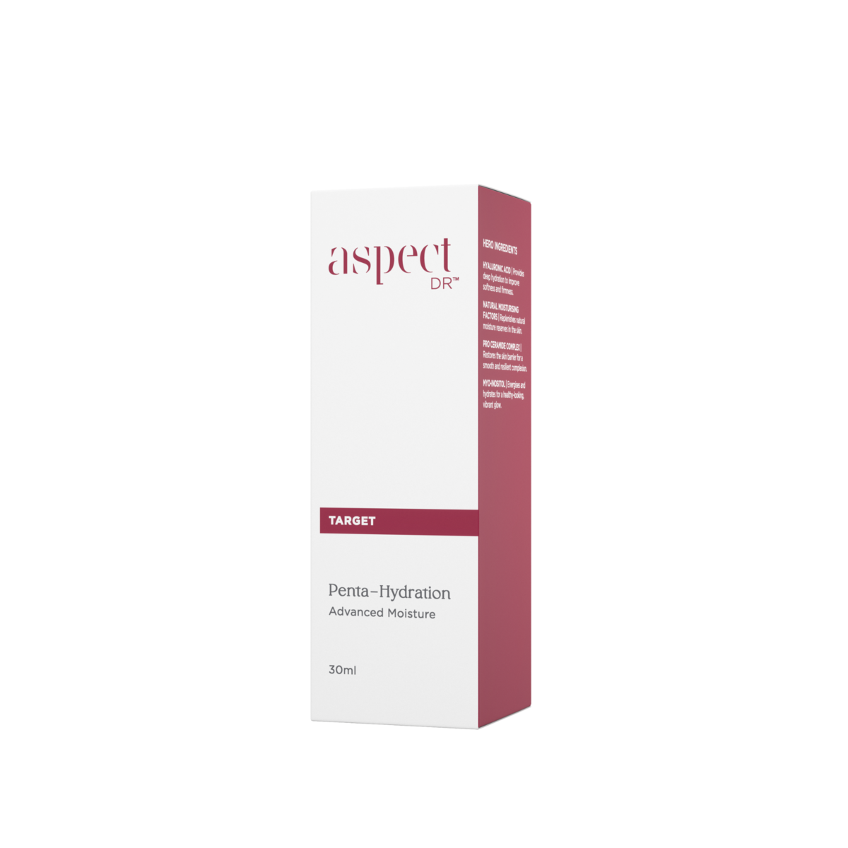 Aspect DR Penta-Hydration 30ml in retail box packaging, clinical hydration serum for long-lasting moisture and barrier support.