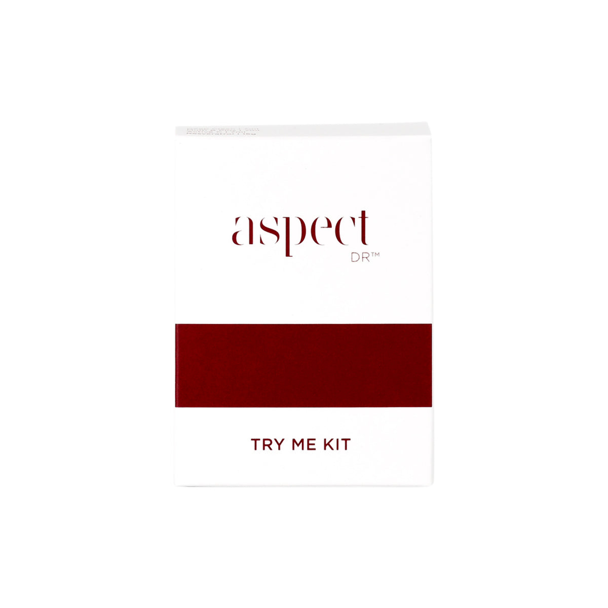 Aspect DR Try Me Kit retail box packaging, professional introduction to Aspect DR clinical skincare system for bright, hydrated and protected skin.