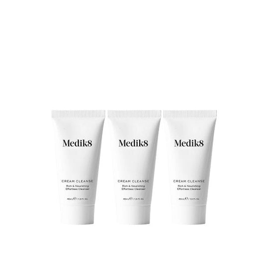 Cleanse on-the-go with the Medik8 Cream Cleanse Travel Size Bundle -  three travel-friendly 40ml tubes of Cream Cleanse.