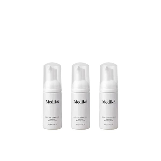 Cleanse on-the-go with the Medik8 Gentle Cleanse Travel Size Bundle - three travel-friendly 40ml bottles of Gentle Cleanse.