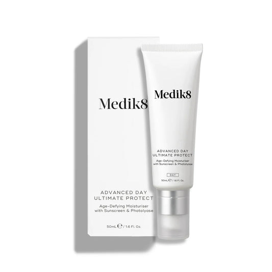 Medik8 Sale. Medik8 Advanced Day Ultimate Protect Anti Aging Moisturiser with sunscreen. Contains multi weight Hyaluronic acid