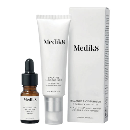 Medik8 Sale. Medik8 Balance Moisturiser & Glycolic Acid Activator. This daily moisturiser works with the skin’s natural mechanisms to balance the complexion and boost hydration.
