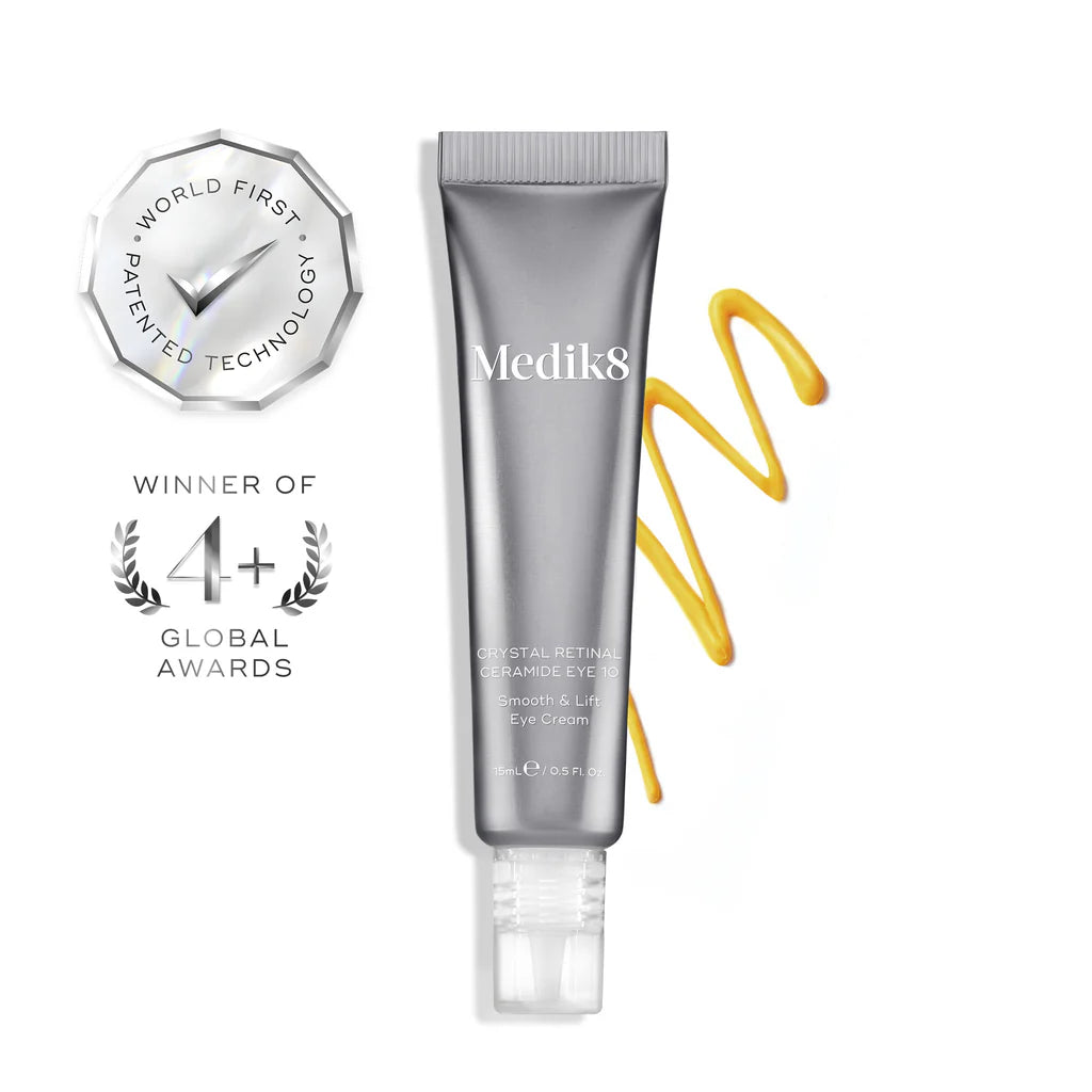 Medik8 Sale. Medik8 Crystal Retinal 10. This multi-action anti-ageing eye serum helps to lift and shape the look of eye contours for an immediate results. Contains slow release Retinal, Ceramides and Hyaluronic Acid