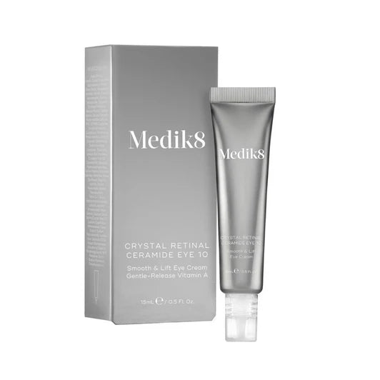 Medik8 Sale. Medik8 Crystal Retinal 10. This multi-action anti-ageing eye serum helps to lift and shape the look of eye contours for an immediate results. Contains slow release Retinal, Ceramides and Hyaluronic Acid