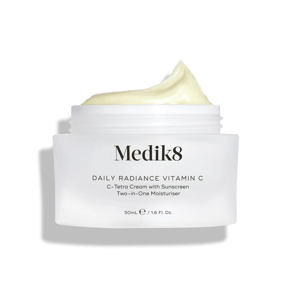 Medik8 Sale. Medik8 Daily Radiance Vitamin C. Restore radiance and fight visible signs of ageing with Medik8 Daily Radiance Vitamin C. Contains Vitamin C, Vitamin E, Hyaluronic Acid and sunscreen. Two in one moisturiser