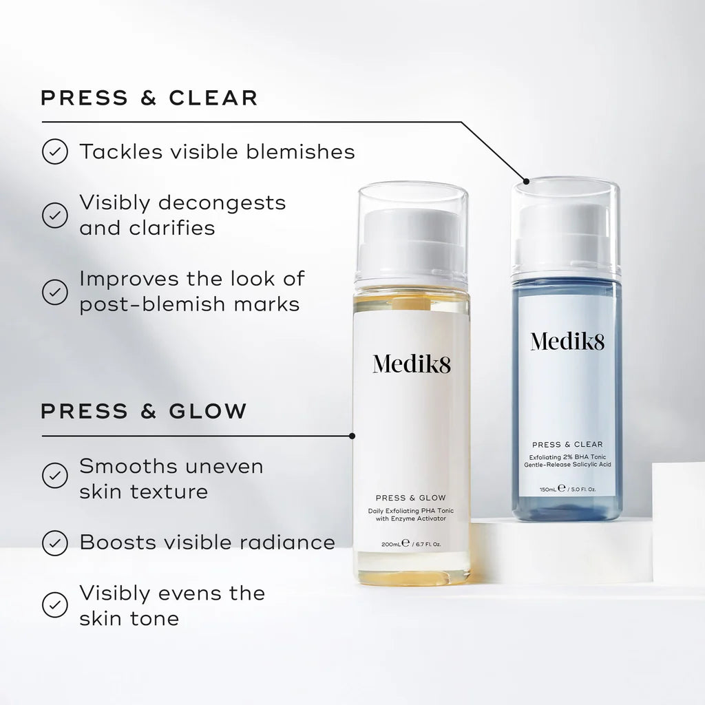 Medik8 Sale. Medik8 Press & Glow is suitable for all skin types. Perfect as a second cleanser or toner. Medik8 Press & Glow is perfect for teenage skin.