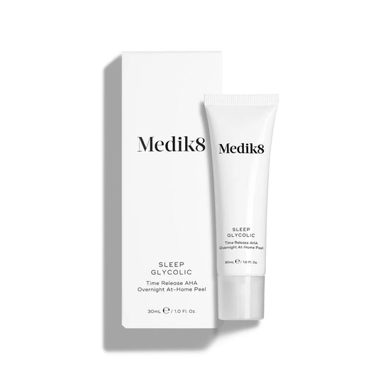 Medik8 Sale. Medik8 Sleep Glycolic smoothes the skin, evens out skin tone, resurfaced the skin. Contains Glycolic Acid, Korean Clover Extract and Glycerin.