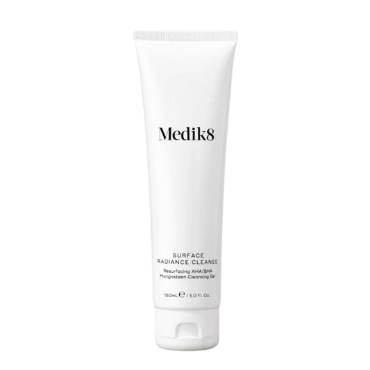 Medik8 Sale. Medik8 Surface Radiance Cleanse is suitable for all skin types. Perfect as a stand alone cleanser or double cleanse. Medik8 Surface Radiance Cleanse delivers rapid surface exfoliation while visibly decongesting the complexion with effective impurity removal. The complexion is left thoroughly cleansed and radiant. Perfect for teenage skin.