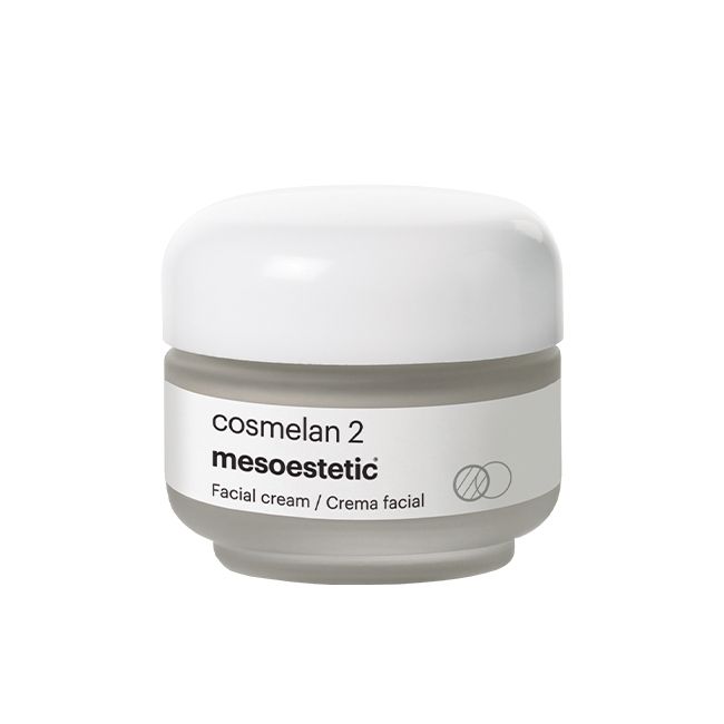 Mesoestetic Cosmelan 2 is a facial cream used to reduce the appearance of pigmentation, visibly improving the existing dark spots, while helping to provide a visible corrective action on the appearance of future pigmentation. It also improves the look of skin texture, enhances visible skin brightness and helps to unify tone resulting in a visibly revitalised skin.