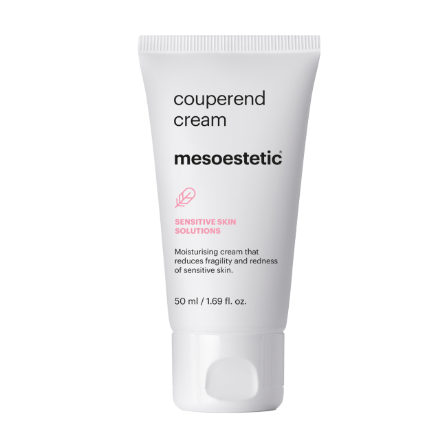 Mesoestetic Couperend Cream moisturiser for sensitive, redness-prone skin to calm visible flushing, strengthen capillary fragility and improve comfort.