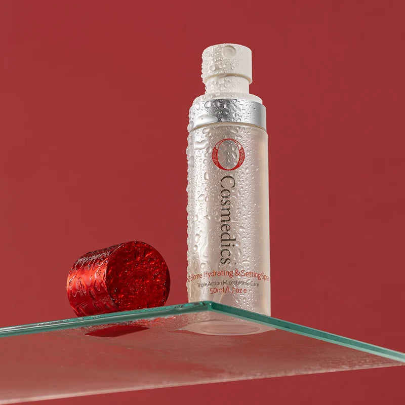 O Cosmedics O-Biome Hydrating & Setting Spray 50ml with fine mist applicator for postbiotic hydration and easy reapplication.