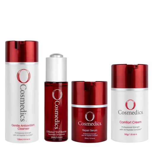 O Cosmedics Sale. O Cosmedics Rosacea Starter Kit contains Gentle Antioxidant Cleanser, EGF Booster, Repair Serum and Comfort Cream.