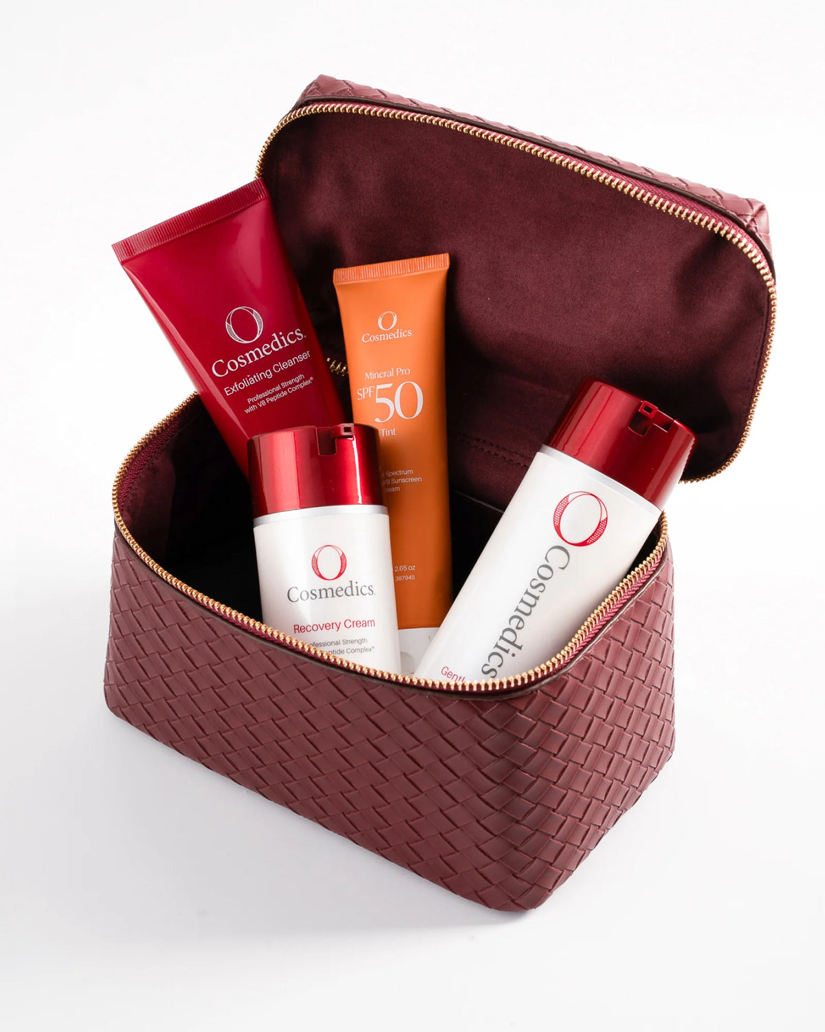 O Cosmedics The Core Four Collection Recovery skincare gift set with O Cosmedics Recovery Cream, O Cosmedics Gentle Antioxidant Cleanser, O Cosmedics Exfoliating Cleanser and O Cosmedics Mineral Pro SPF 50 Tinted.