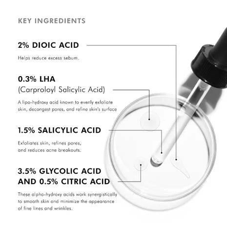 SkinCeuticals Blemish and Age Defense Salicylic Acid Serum is a targeted, oil-free approach for ageing skin prone to breakouts. This acid blend combines 2% dioic acid with an optimal alpha- and beta-hydroxy acid formulation to reduce the formation of blemishes and clogged pores, while improving the appearance of fine lines, wrinkles, and uneven skin tone.