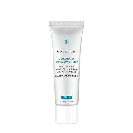 SkinCeuticals Glycolic 10 Renew Overnight Cream improves the appearance of skin texture and tone for a brighter complexion and more radiant skin. This scientifically developed glycolic acid cream has a free acid value of 10% glycolic acid, meaning it works at true 10% concentration – optimal for promoting exfoliation and skin cell turnover. Synergistically blended with 2% phytic acid and a triple action comforting complex to help support the skin moisture barrier.