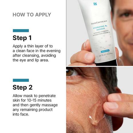 SkinCeuticals Hydrating B5 Hyaluronic Acid Facial Mask contains 1% hyaluronic acid and a rich concentration of vitamin B5 to replenish depleted moisture levels in dehydrated and tired skin.
Vitamin B5 helps moisturise, soothe and stimulate the repair of skin. The full effectiveness of vitamin B5 is achieved when the ingredient penetrates the skin.
SkinCeuticals developed this hyaluronic acid and vitamin B face mask to enable these potent ingredients to infuse deeply into the skin tissue.