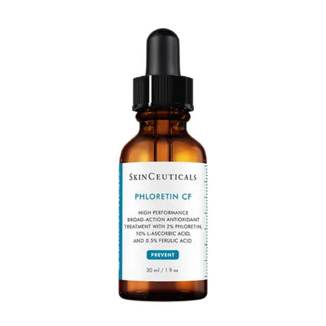SkinCeuticals Phloretin CF Vitamin C Serum contains an array of skincare ingredients that all work in combination to deliver exceptional results.
The ingredients, including 2% phloretin, 10% pure vitamin C (L-ascorbic acid), and 0.5% ferulic acid are proven to target atmospheric ageing, visibly reduce environmental damage to skin and premature signs of ageing.
