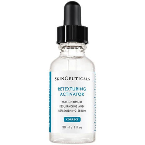 SkinCeuticals Retexturing Activator Exfoliating Serum is a dual action exfoliating serum that removes dead skin cells from the surface, to visibly reduce fine lines, hyperpigmentation and blemishes. It also hydrates and reinforces the skin’s moisture barrier with hyaluronic acid. Combining these two key mechanisms – exfoliating and hydrating – encourages optimal skin cell renewal.