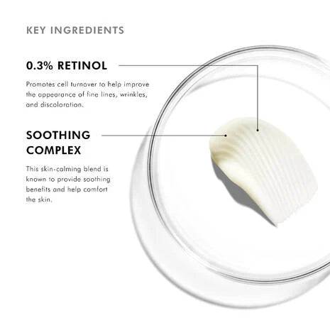 SkinCeuticals Retinol 0.3 Anti-Ageing Night Cream is recommended for first-time retinol users. This retinol night cream features 0.3% pure retinol, delivered in a stable format using our latest technology. Formulated with soothing bisabolol to minimise irritation and specially packaged to preserve potency, this retinol face cream helps improve the appearance of fine lines, wrinkles, discolouration, blemishes, and pores.