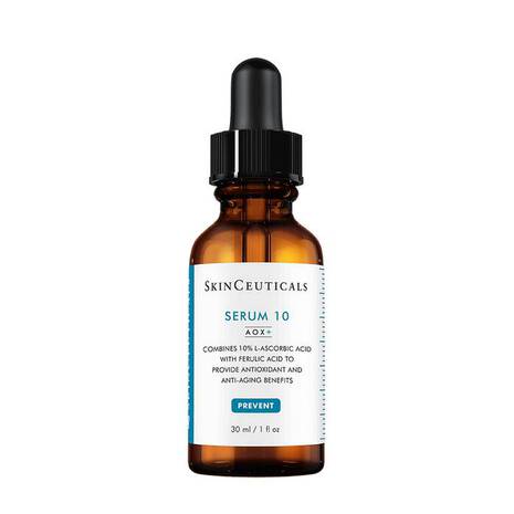 SkinCeuticals Serum 10 AOX Vitamin C Serum is ideal for sensitive skin or anyone new to vitamin C antioxidant serum.
SkinCeuticals Serum 10 AOX Vitamin C Serum uses 10% pure vitamin C (l-ascorbic acid) and 0.2% ferulic acid to help neutralise damaging free radicals that contribute to atmospheric skin ageing – premature signs of ageing caused by external aggressors.
In addition to the benefits of vitamin C, this antioxidant serum also helps improve the appearance of fine lines and wrinkles.