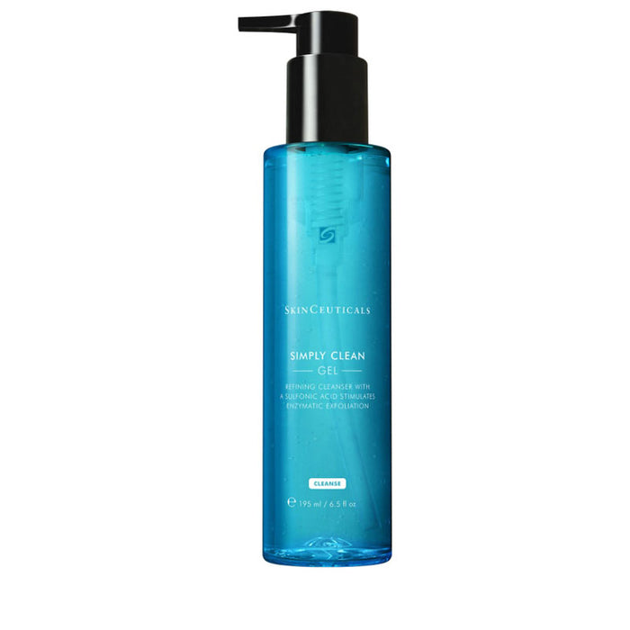 SkinCeuticals Simply Clean Gel Cleanser is a powerful makeup-removing cleanser formulated with an amino acid surfactant system and a 6% concentration combining sulfonic acid (HEPES), glycerin, chamomile and aloe extracts, orange oil, and citric acid to gently exfoliate uneven or rough skin.