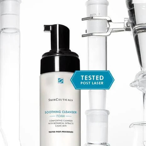 SkinCeuticals Soothing Cleanser is a soap-free cleanser that is formulated with a rich amilite surfactant and a 23% concentration combining sorbitol, glycerin, orchis mascula extract, and cucumber extract to gently remove impurities while supporting sensitive, compromised, or post-aesthetic procedure skin.
This foaming face wash is a dense cleansing foam that transforms on contact into a comforting emulsion to provide a mild yet effective clean.