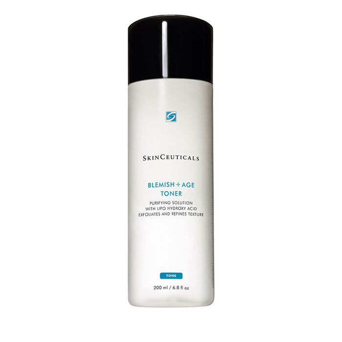 SkinCeuticals Blemish and Age Toner is a targeted clarifying toner ideal for combination or oily skin. Formulated with a triple combination of exfoliating agents, including lipo-hydroxy acid (LHA), glycolic acid, and salicylic acid it efficiently removes excess residue and dead skin cells from the surface and from within clogged pores.
Designed for ageing skin prone to breakouts, this clarifying toner has a low pH to both exfoliate and reveal brighter, more even, refined skin.