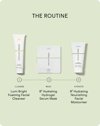 Ultraceuticals B2 Hydrating Hydrogel Serum Mask Single routine with Luminous Brightening Foaming Cleanser and B2 Hydrating Nourishing Facial Moisturiser.