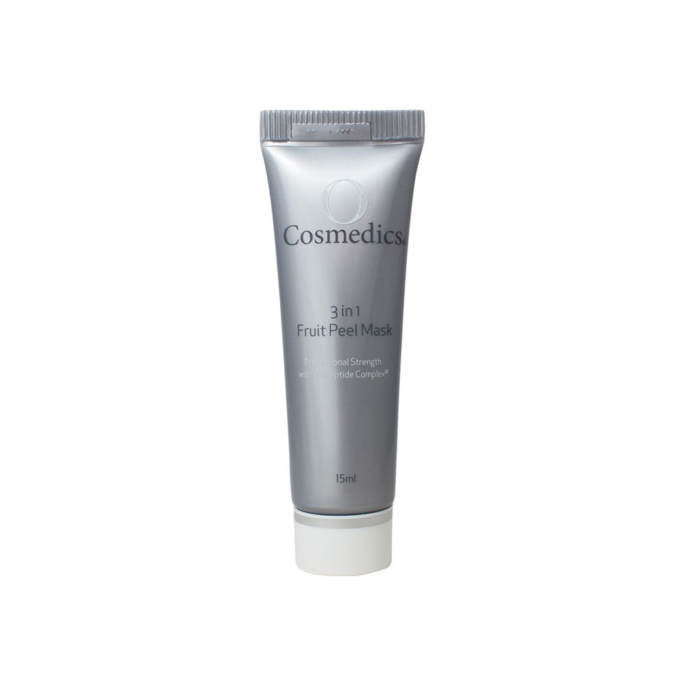 O Cosmedics 3-in-1 enzyme fruit peel, mask and gommage in one. 3-IN-1 Fruit Peel Mask is powered by V8 Peptide Complex®, Papaya, Pomegranate and Mango Enzymes and a natural AHA complex to release redundant cells and reveal a healthy, radiant, and smooth complexion. Convenient Travel size.