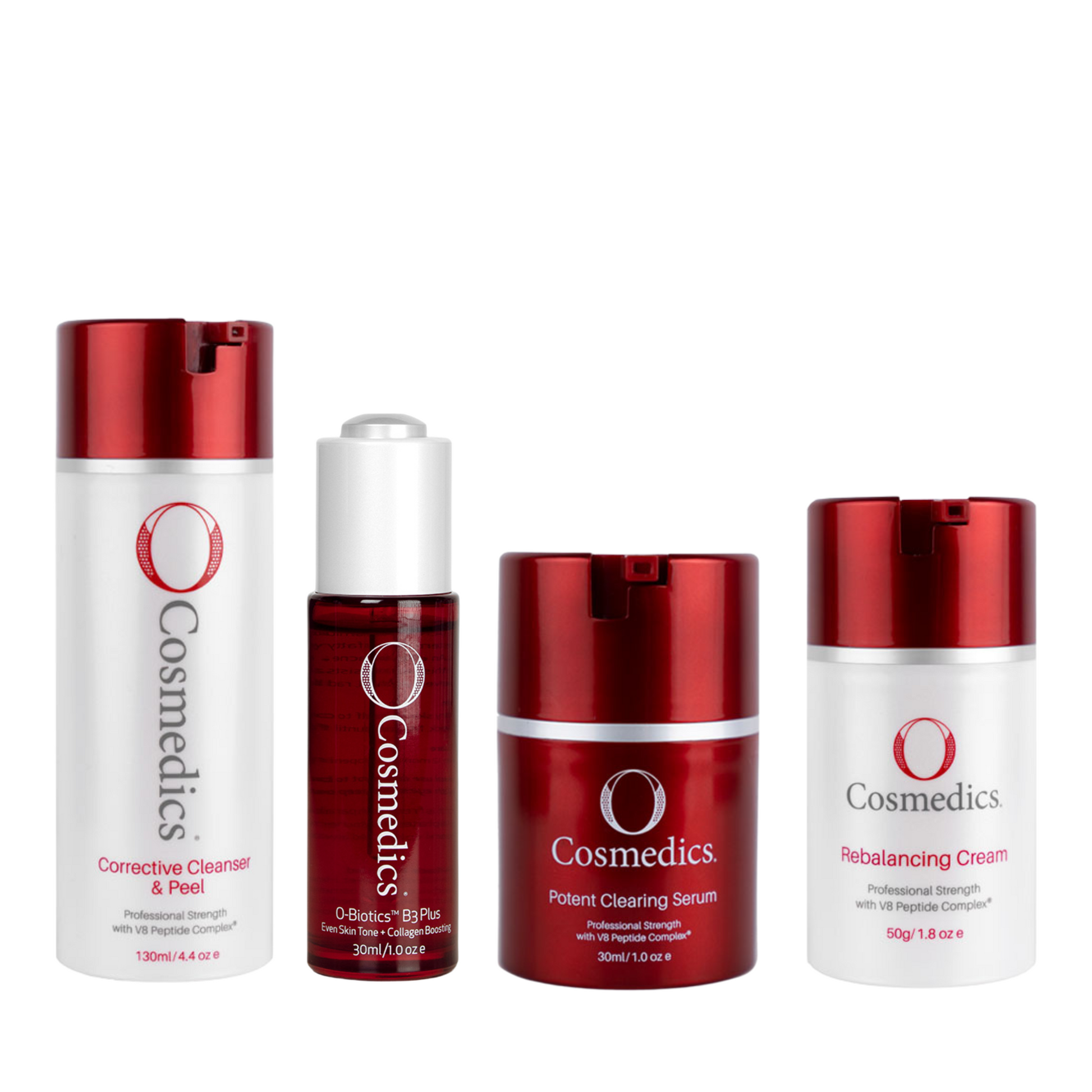 O Cosmedics Sale. O Cosmedics Acne Prone Starter Kit Contains Corrective Cleanser & Peel, B3 Plus, Potent Clearing Serum and Rebalancing Cream.