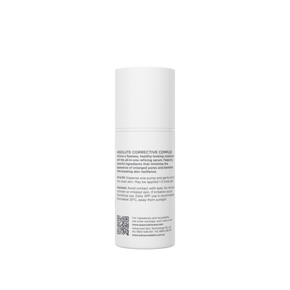 Back label of Aspect DR Absolute Corrective Complex 30ml showing usage directions and product details.