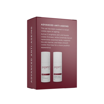 Aspect DR Advanced Anti-Ageing Duo combining Aspect DR Active C antioxidant serum and Aspect DR Ceramide Serum to improve skin elasticity, replenish moisture and visibly smooth signs of ageing.