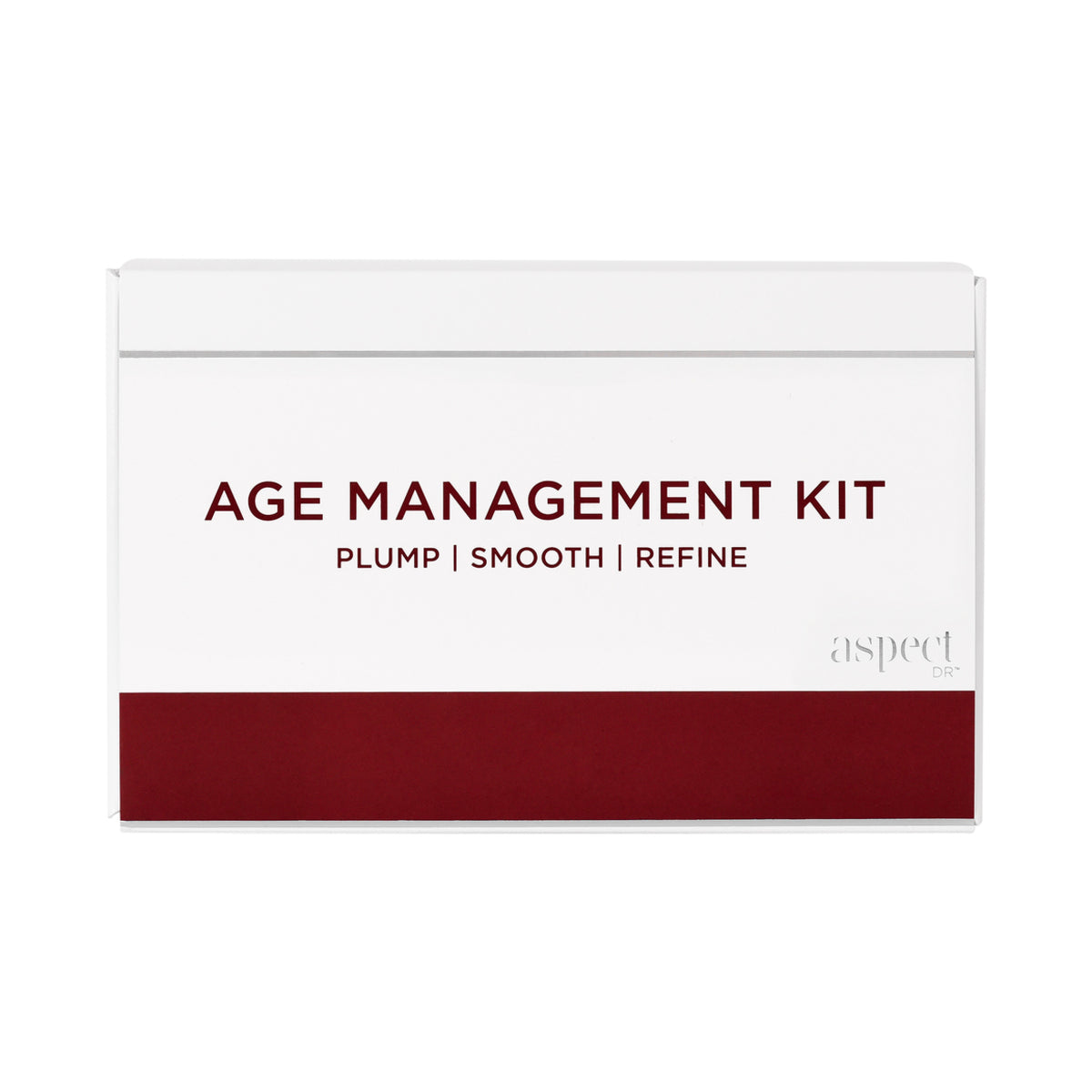Aspect DR Age Management Kit retail box packaging, curated anti-ageing regimen with retinol, vitamin C, AHA and rich moisturiser.