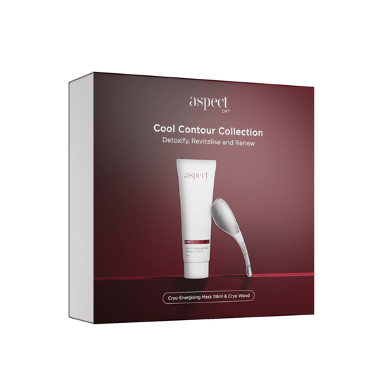 Aspect DR Cool Contour Limited Edition Kit boxed set featuring the Cryo-Energising Mask and Cryo Wand for cooling and sculpting the skin.