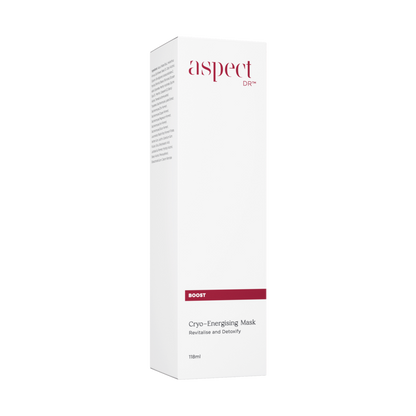 Aspect DR Cryo-Energising Mask 118ml in retail box packaging, professional cryotherapy-inspired treatment to cool, purify and boost radiance.