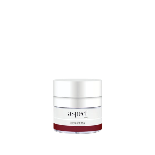 Aspect DR Eyelift Eye Cream 15g peptide-rich formula in elegant jar packaging, designed to brighten, firm and reduce puffiness around the eyes.
