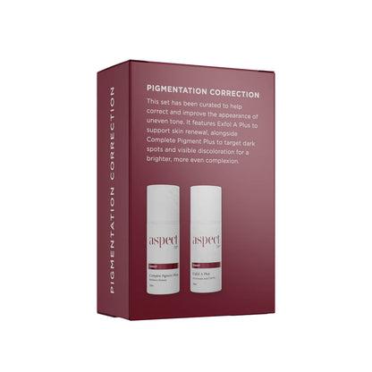 Aspect DR Pigmentation Correction Duo combining targeted brightening serum and advanced Retinol exfoliation to reduce visible discolouration, refine texture and restore radiance.