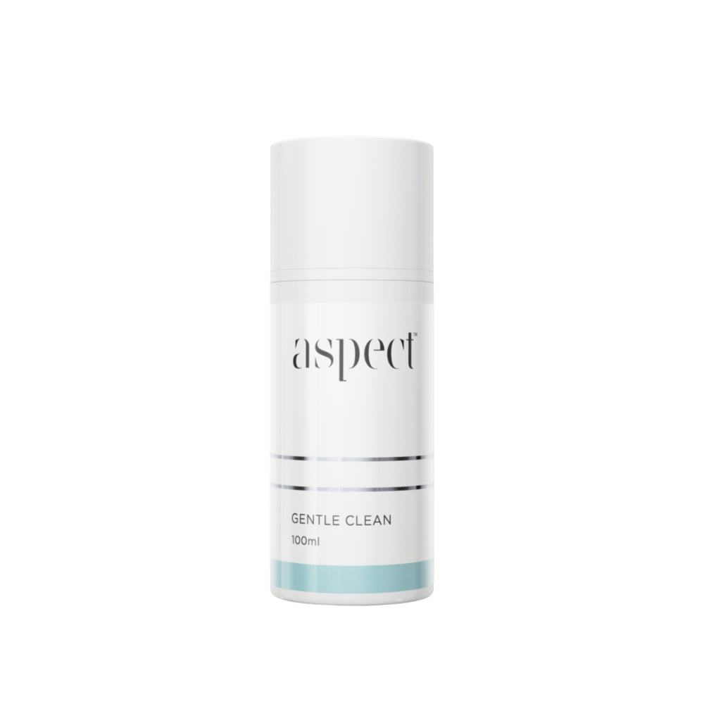 Aspect Gentle Clean 100ml mild foaming gel cleanser with lactic acid, glycerin and botanicals for soothing, hydrating and gently exfoliating all skin types.