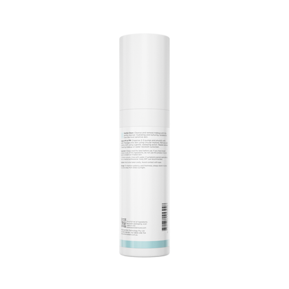 Back view of Aspect Gentle Clean 220ml showing ingredient list and directions for the gentle lactic acid gel cleanser suitable for sensitive and post-treatment skin.