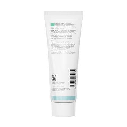 Back view of Aspect Hydrating Mask showing ingredients and directions for the nourishing, vitamin-rich hydrating mask designed to restore moisture and comfort.