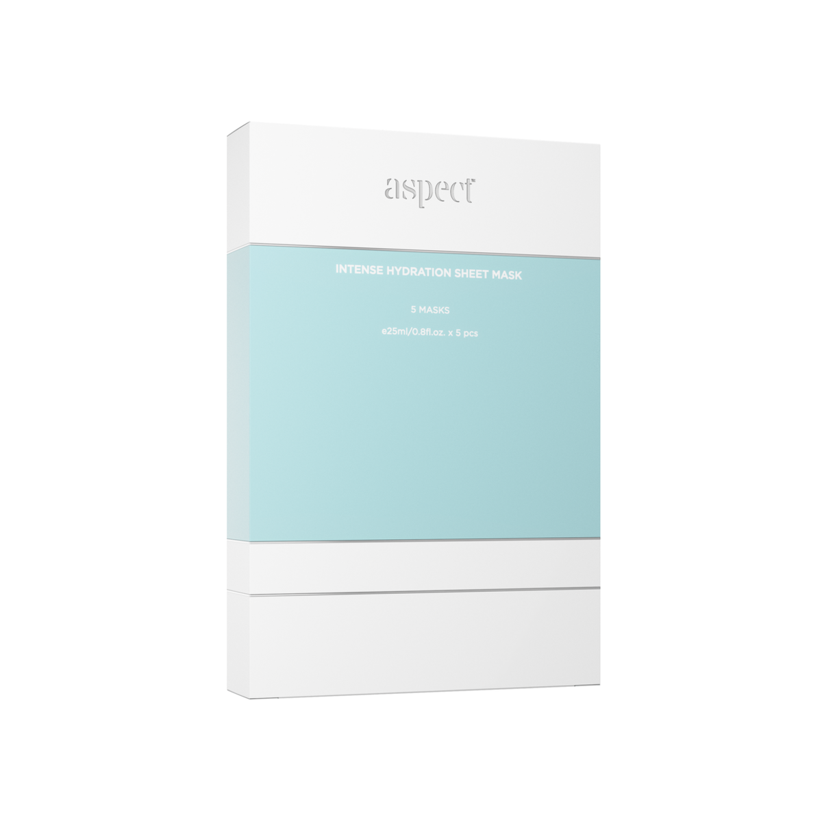 Aspect Intense Hydration Sheet Mask boxed packaging showcasing the hyaluronic acid–rich, bio-cellulose mask designed to hydrate and calm dry, stressed skin.