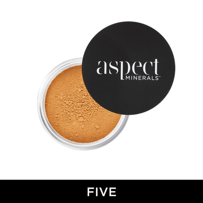 Aspect Minerals Powder Five Tan Warm mineral powder foundation with SPF 25 for buildable coverage, hydration and a radiant satin finish.