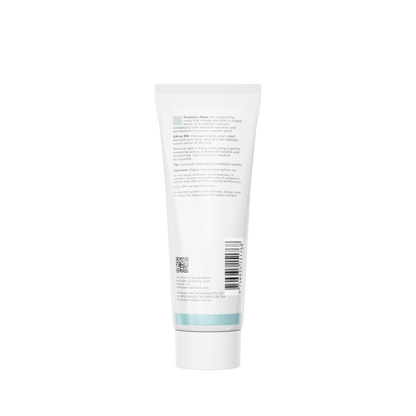Back view of Aspect Probiotic Mask showing ingredients and directions for the probiotic-infused hydrating mask that strengthens and soothes sensitive skin.