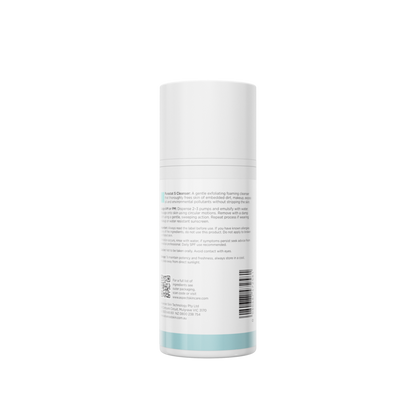 Back view of Aspect Purastat 5 Cleanser 100ml showing ingredients and directions for the lactic acid and multi-fruit complex exfoliating gel cleanser.