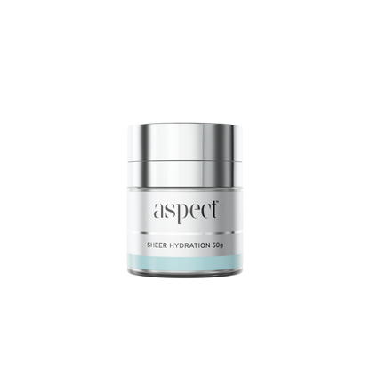 Aspect Sheer Hydration lightweight oil-free moisturiser with hyaluronic acid and antioxidants to hydrate, smooth and mattify normal to oily skin.