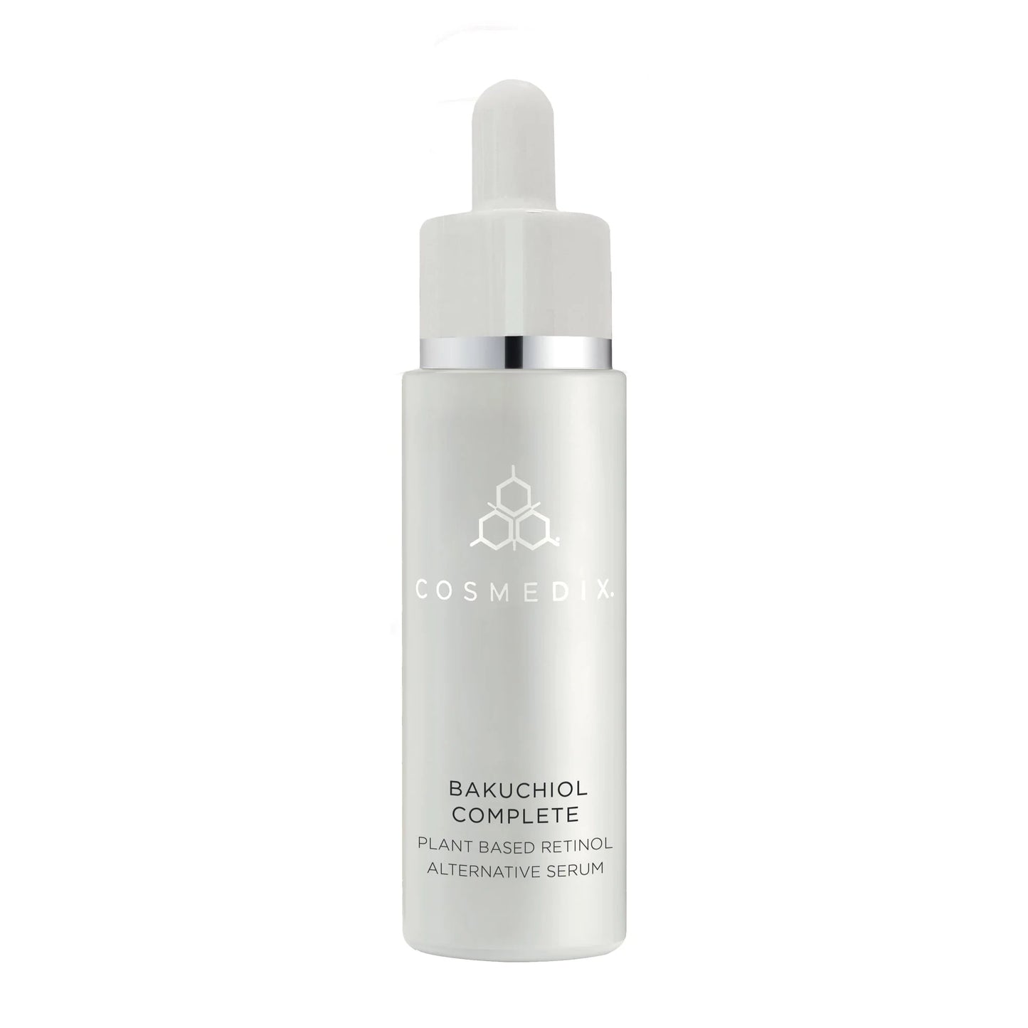 Cosmedix Bakuchiol Complete Plant-Based Retinol Alternative Serum for fine lines, uneven skin tone, texture refinement and gentle age-defying care.