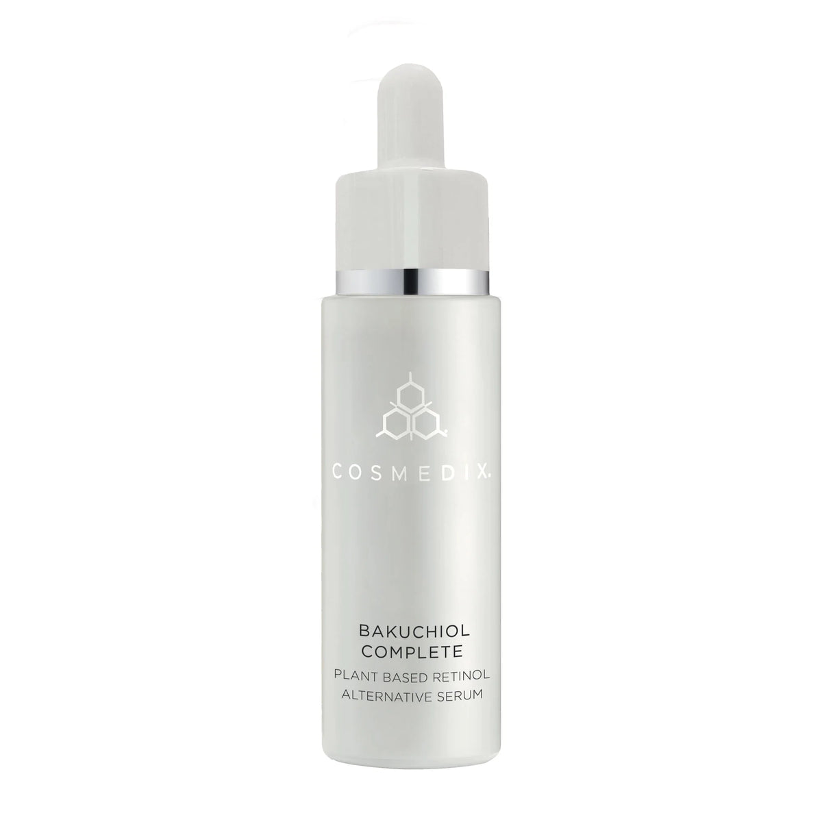 Cosmedix Bakuchiol Complete Plant-Based Retinol Alternative Serum for fine lines, uneven skin tone, texture refinement and gentle age-defying care.