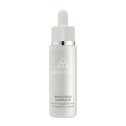 Cosmedix Bakuchiol Complete Plant-Based Retinol Alternative Serum for fine lines, uneven skin tone, texture refinement and gentle age-defying care.